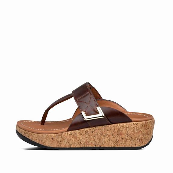 Sandales Entre-Doigts Femme Fitflop Remi Cuir Chocolat / Marron (FBO128369)